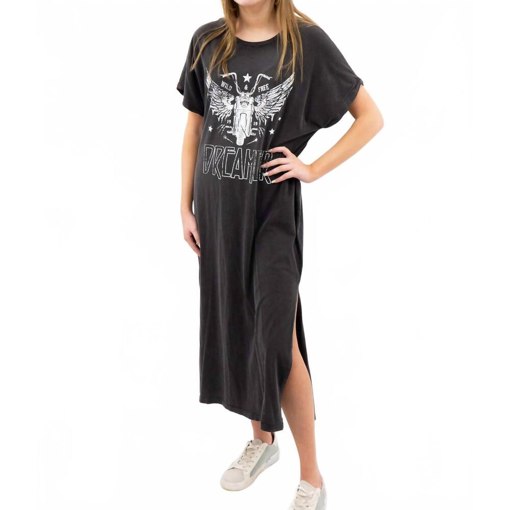 NEW ZUTTER dreamer motorcycle midi t-shirt dress in black